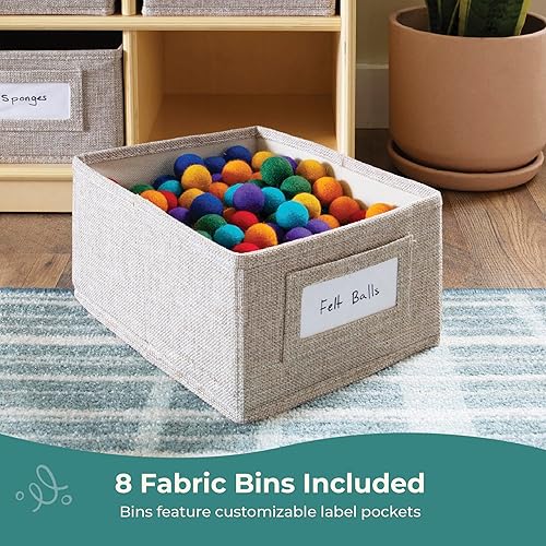 Miniatura 4 de Guidecraft EdQ - Organizador de almacenamiento de juguetes con 8 cubos de tela de 30 pulgadas, natural estantería de madera para niños y organizador