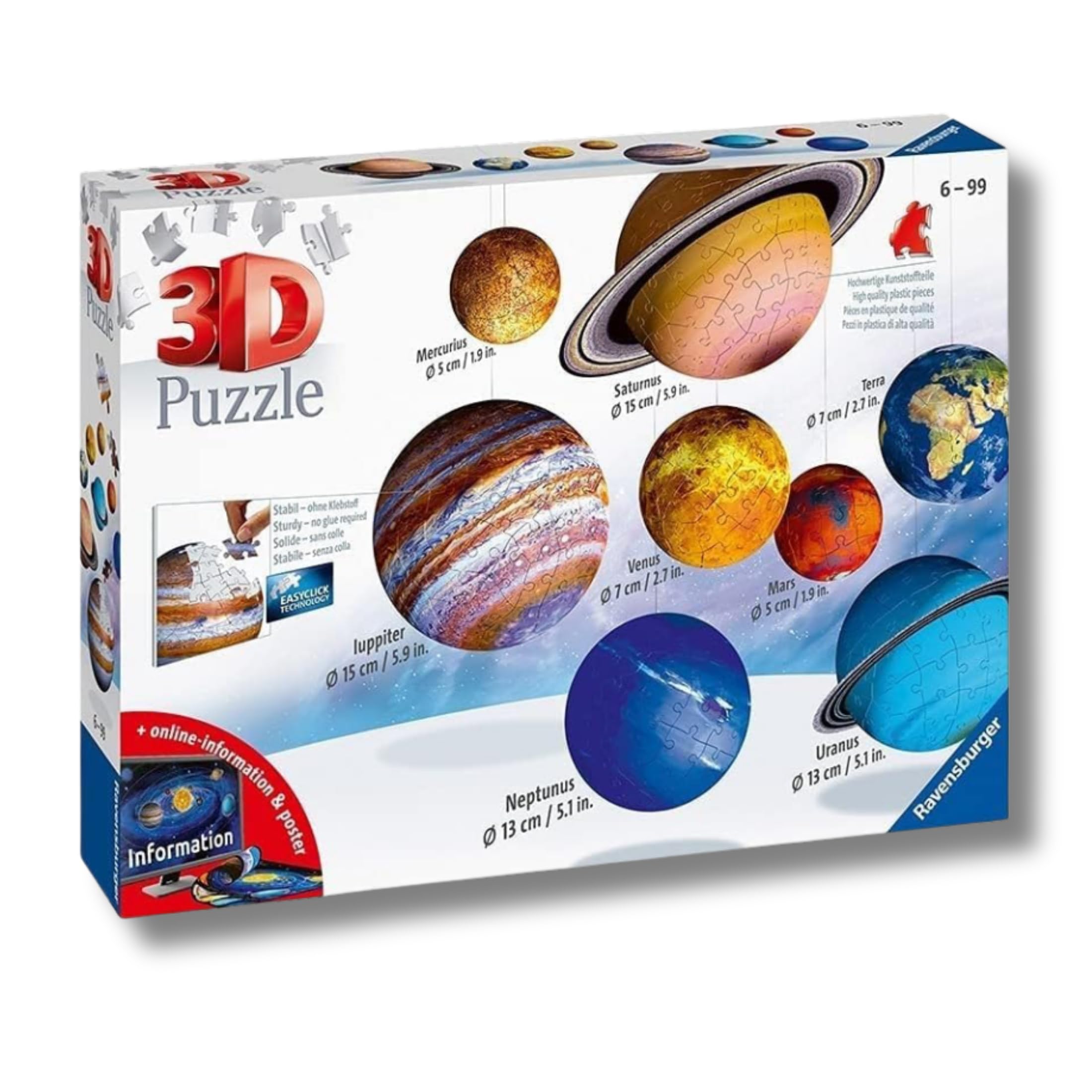 Ravensburger - Puzzle 3D Il Sistema Solare | Puzzle 3d Bambini E Adulti 540 Pezzi | Rompicapo Adulti E Rompicapo Bambini 6 Anni O Più | Regalo Bambino 6 Anni