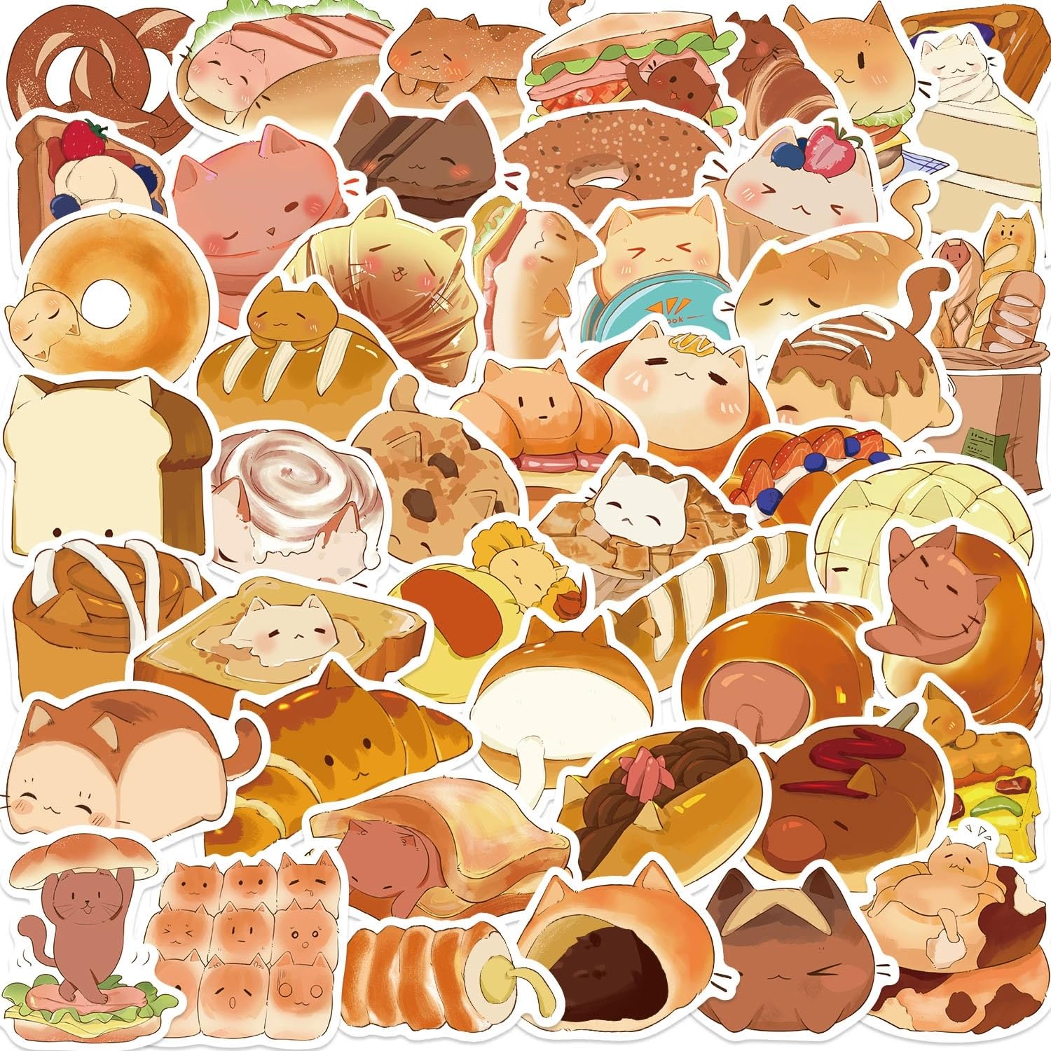 kaensc 50pcs Cute Cat Meme Stickers, Waterproof Vinyl Decals for Teens Adults Kids Boys Girls Gift Cartoon Style