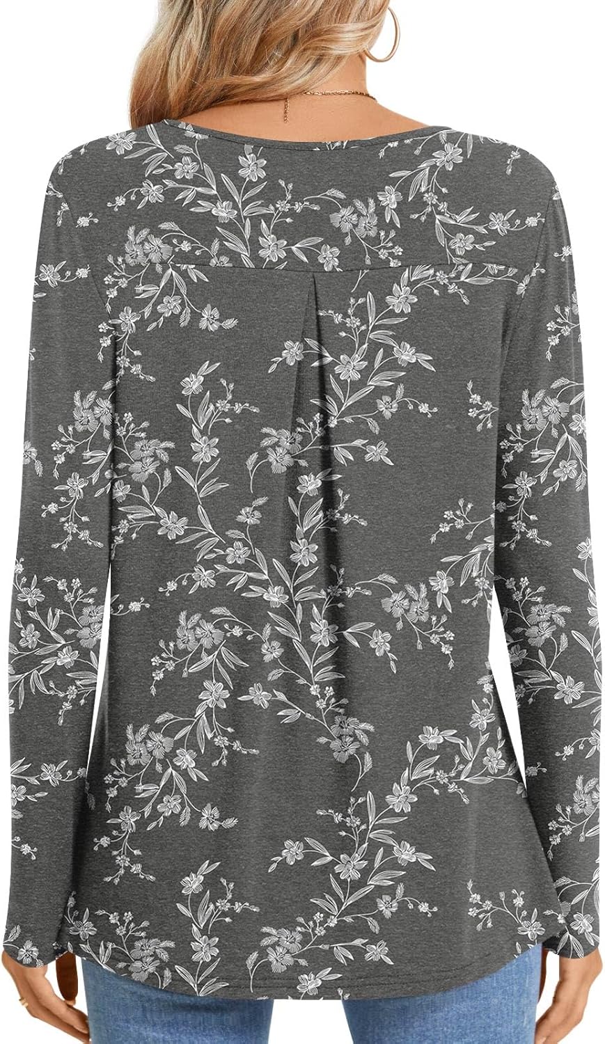 TAOHUADAO Women Fall Long Sleeve Tops Pleated Crew Neck Tunic Casual Dressy Blouse Shirts - Image 2