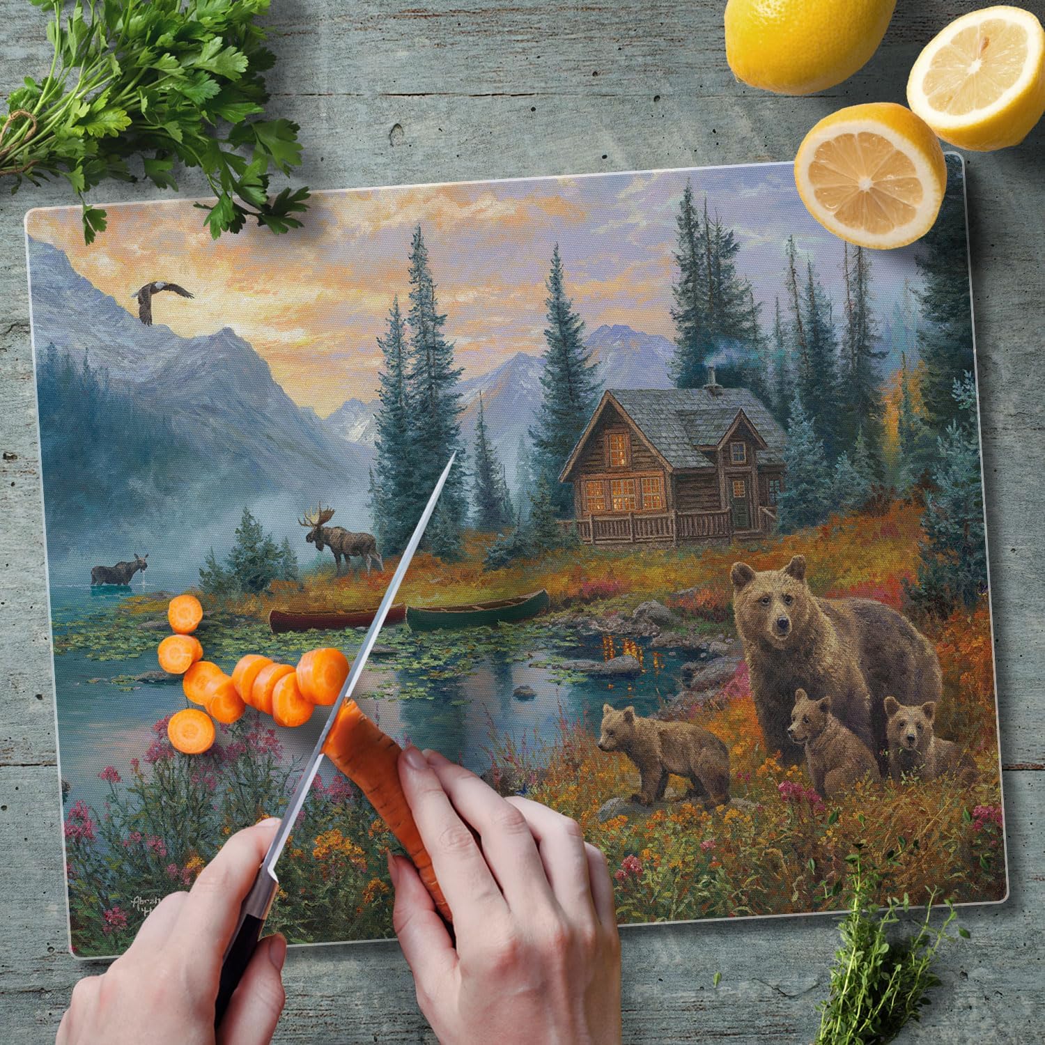 CounterArt Wilderness Retreat 3mm Tempered Glass Cutting Board Serving Board Charcuterie Board 12" x 15"