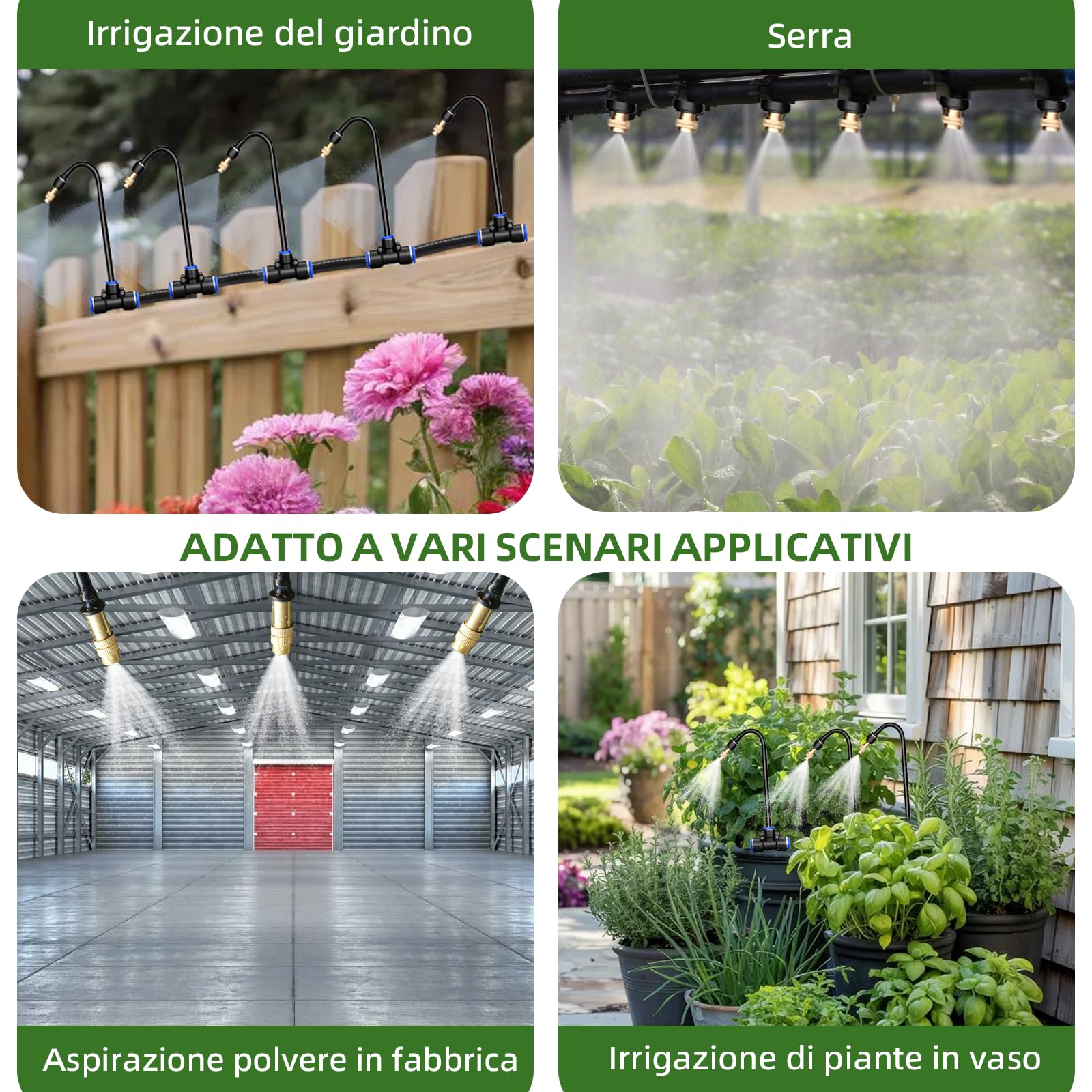 Set di sistemi di irrigazione – 15 metri con micro irrigatori girevoli a 360°, adatto per l'irrigazione automatica e uniforme di giardini da balcone, serre, piante in vaso e prati.