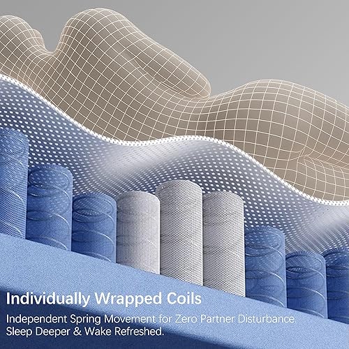 Miniatura 6 de Colchón tamaño Queen de 12 pulgadas, colchón híbrido de espuma viscoelástica Queen en una caja, resortes embolsados individuales, sensación media