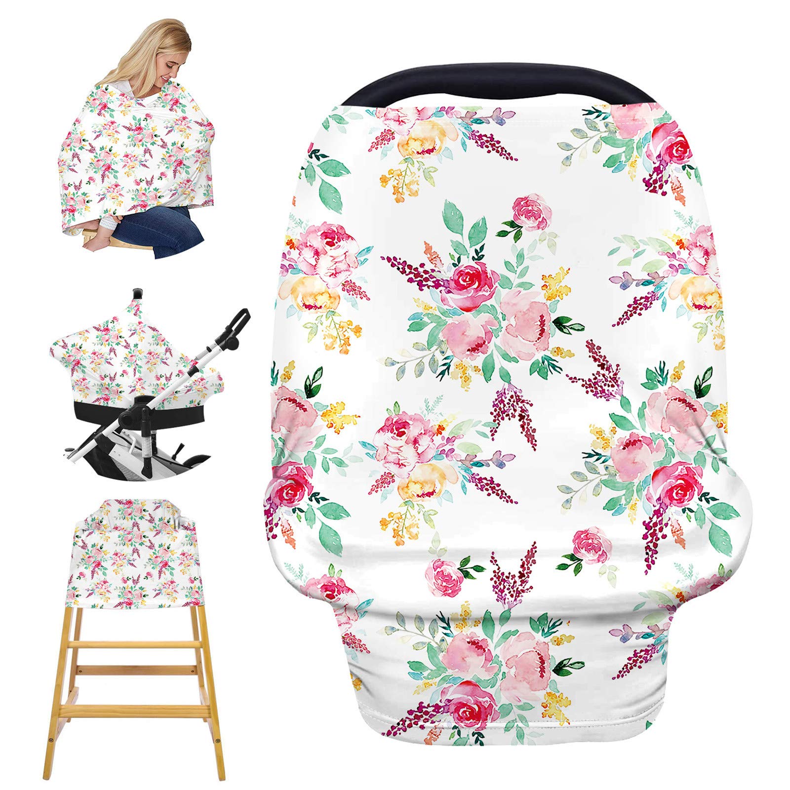 Nursing Cover for Breastfeeding, Stretchy Car Seat Cover for Babies, Soft Breathable Breastfeeding Cover, Stroller Covers, Shopping Cart Cover, Multi-Use High Chair Cover, Baby Shower Gifts