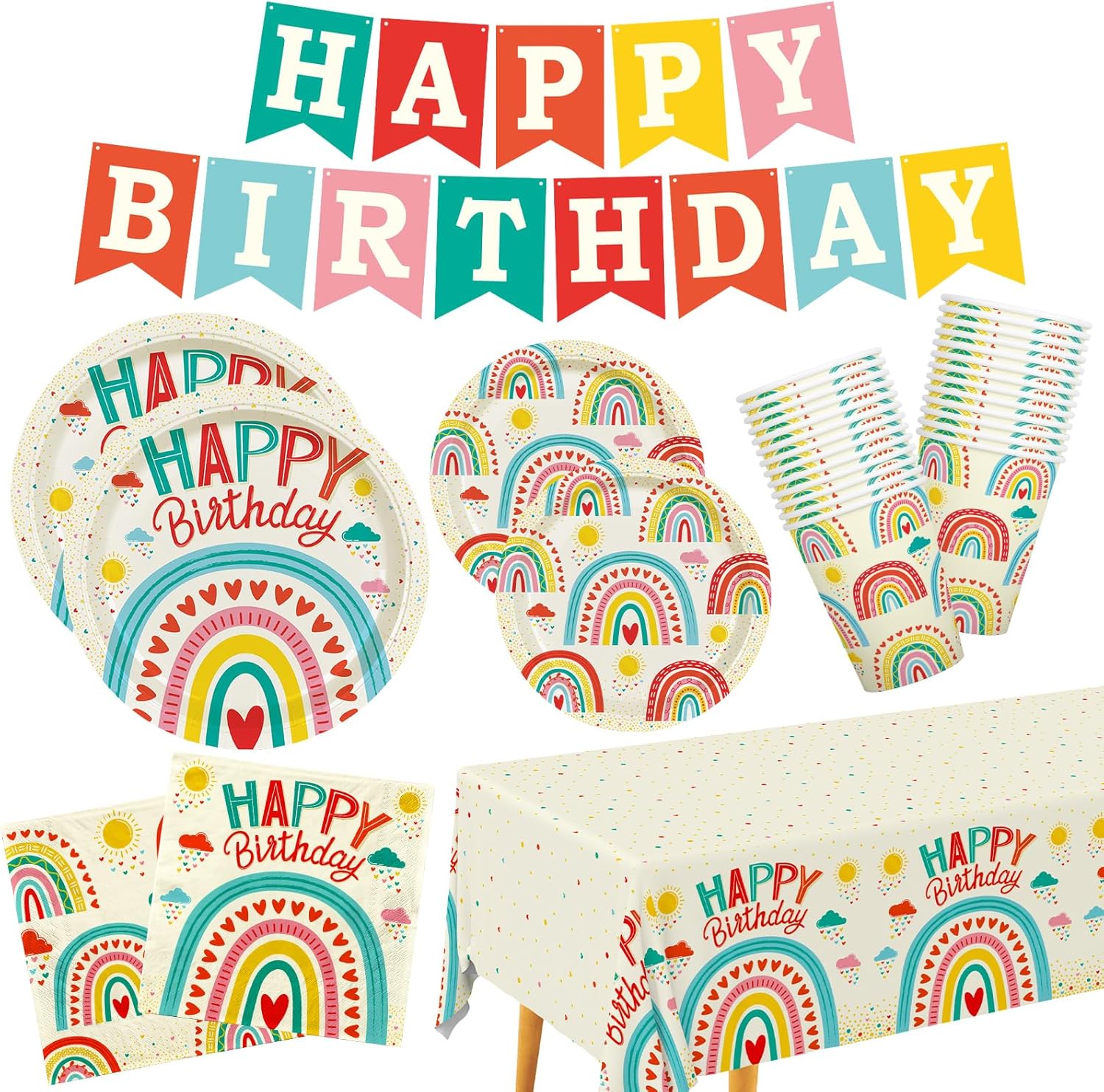 Retro Rainbow Birthday Party Supplies for 25