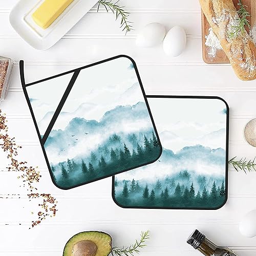 Miniatura 4 de Misty Forest - Juego de 2 soportes para ollas de cocina resistentes al calor para microondas, horno, horno, platos finales y regalos de barbacoa