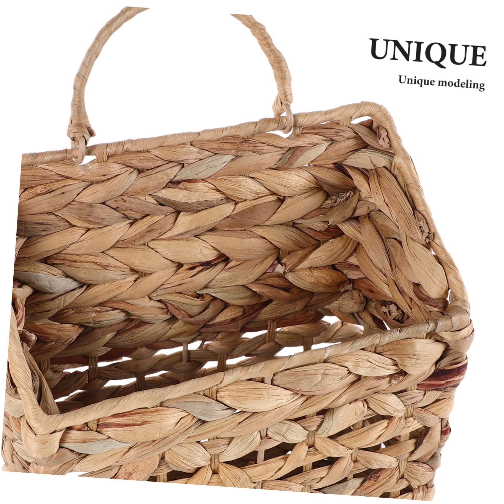 Cesta de Almacenamiento Colgante de Mimbre, Revistero de Pared Tejido, , Caqui, de Hierba y Metal, para Revistas y Plantas, Dormitorio y Salón