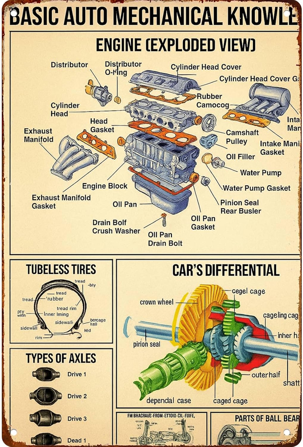 Amazon.com: Basic Auto Mechanical Knowledge Mechanic Poster Wall Art Poster Signs Posters Funny ...