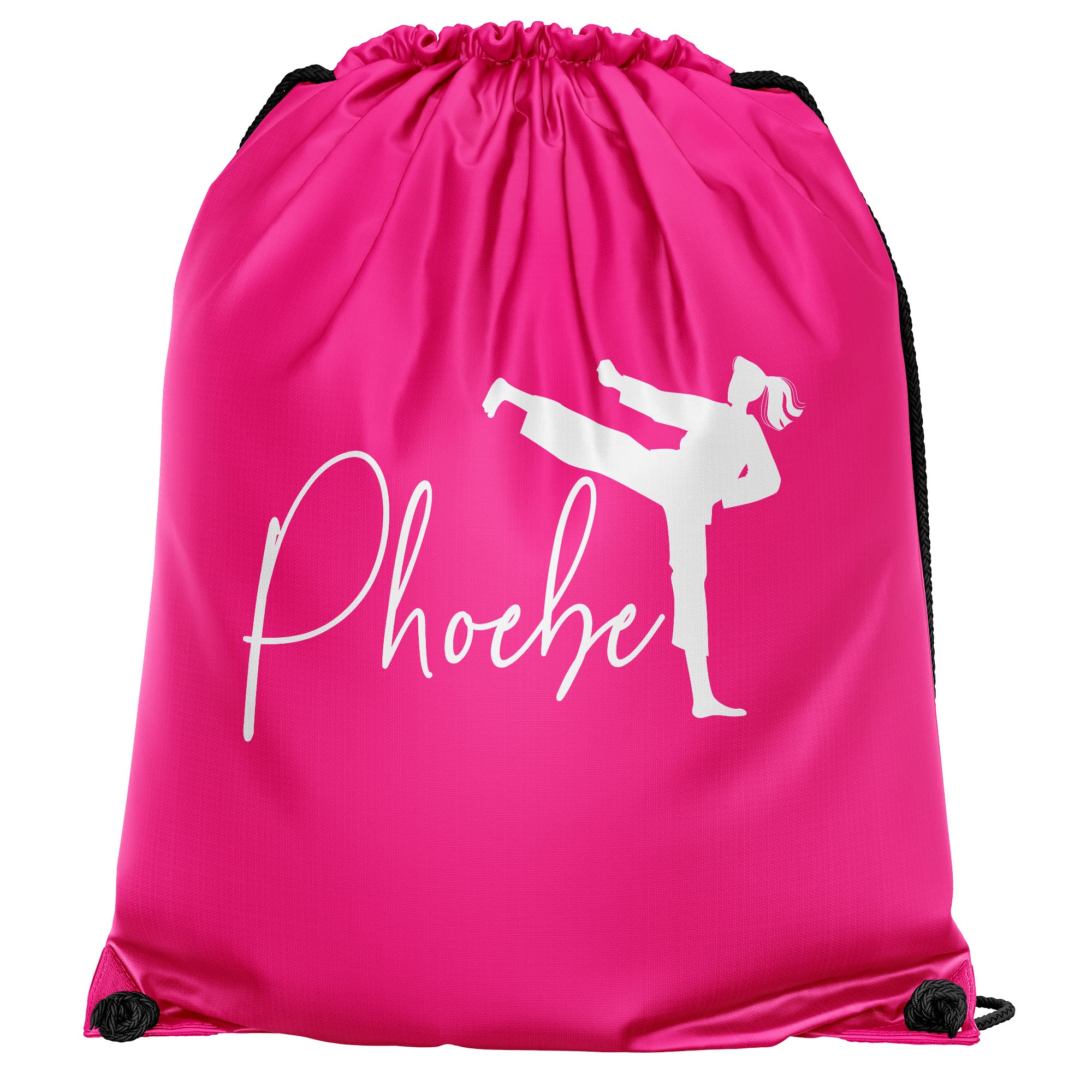 Personalised Girls Karate Drawstring Bag, Girls Martial Arts Training PE Kit Bag, Back to School Gifts for Daughter, Kids Primary Karate Kit Bag, Hot Pink