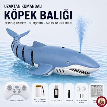 Uzaktan Kumandalı 38 cm Yüzen Su Püskürten Şarjlı Köpek Balığı Su Geçirmez Kumanda Benekli ve Mavi Cins Köpek Balığı Tatlı Su Oyuncağı Aktivite Oyuncağı (Mavi)