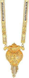 Mangalsutra For Women Girls Ladies Temple South Indian Traditional 1 Gram Gold Stylish Maharashtrian Long Double Chain Wati Mangal sutra Pendant Tanmaniya Black golden Nallapusalu Chains-616