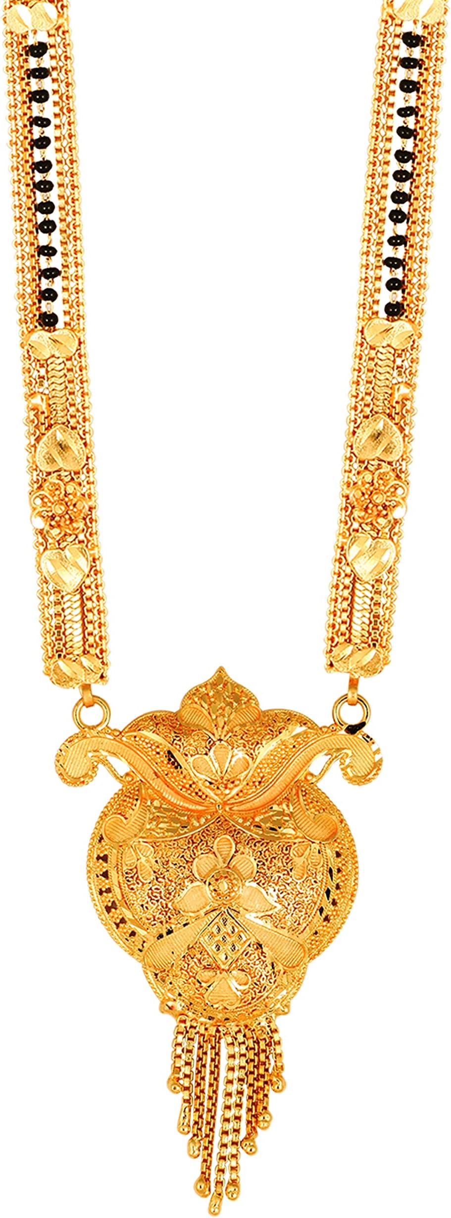 MEENAZ Mangalsutra For Women Girls Ladies Temple South Indian Traditional 1 Gram Gold Stylish Maharashtrian Long Double Chain Wati Mangal sutra Pendant Tanmaniya Black golden Nallapusalu Chains-616