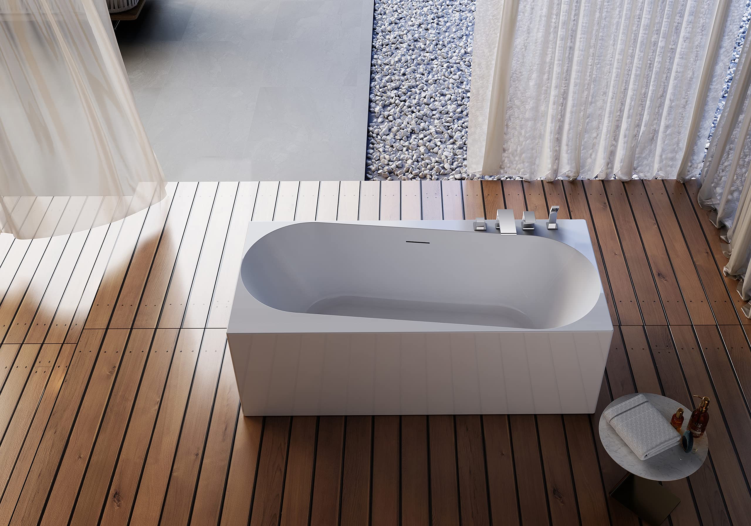 BERNSTEIN Freistehende Badewanne aus Sanitäracryl Standbadewanne Wanne mit Doppelwandiger Konstruktion 170 x 78 x 58 cm - 5 Jahre Garantie - Onda in Weiß glänzend, Acryl-Wanne