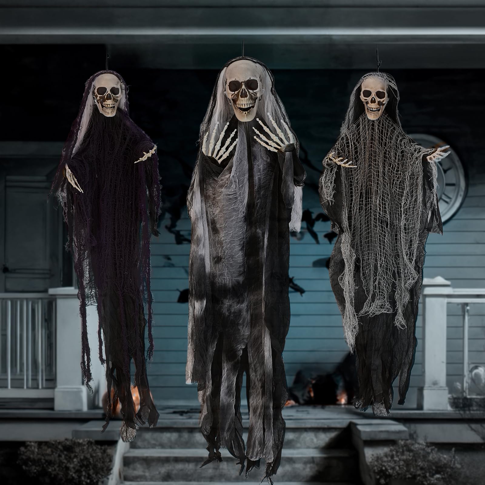 Outopee 3 Pack Hanging Halloween Skeleton Ghosts Decorations — image 1