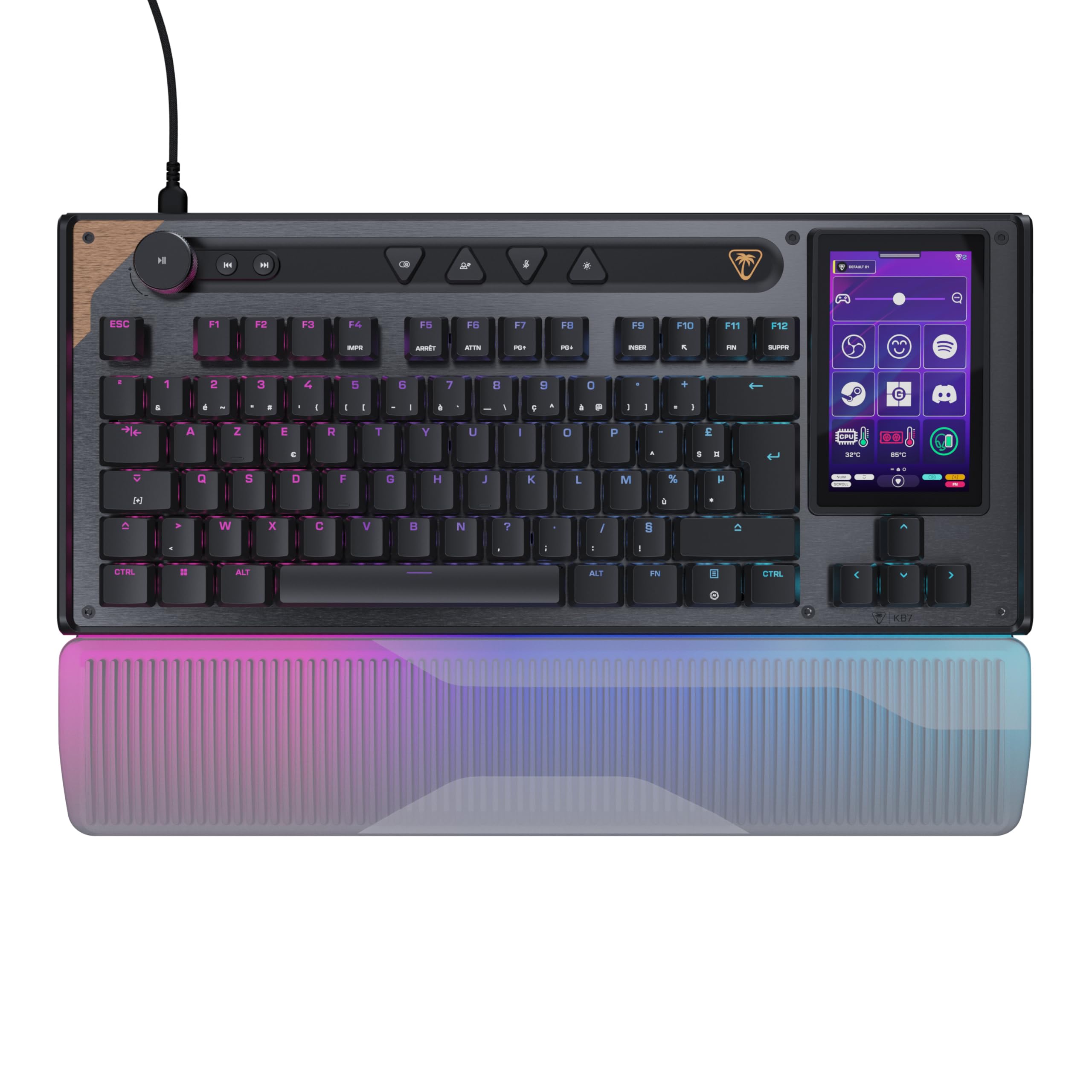 Turtle Beach Command Series KB7 TKL Clavier Gaming Filaire avec écran Tactile Display 4,3", Touches Titan discrètes à Effet, Capuchons de Touches PBT Double Frappe et Rails modulaires - (FR AZERTY)