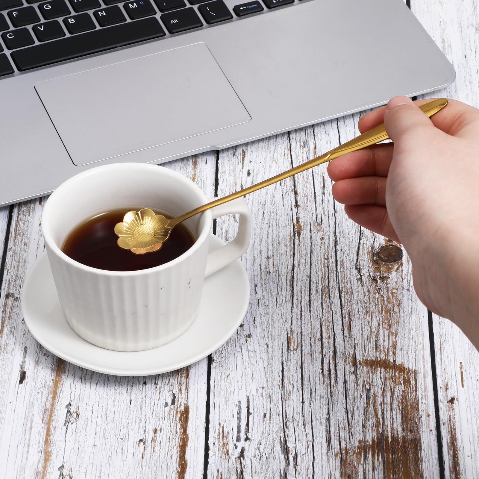 4 cucharas de café de flores de 7 pulgadas, cuchara de café creativa de flores, cuchara de agitación, cuchara de barra de agitación, cuchara de mango largo, cucharas retro de postre Demitasse para