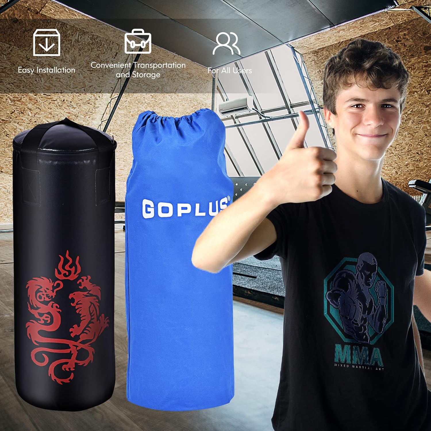Goplus Punching Bag Set with Gloves, 22LBS/ 40LBS Filled Kick Boxing Bag, Rucksack, Jump Rope, Firm Hook, Heavy Bag for Adults MMA Training, Muay Thai, Krav MAGA, Taekwondo, Karate