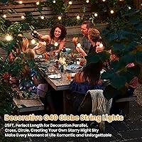 Vista 5 de Bosceos Tira de luces LED G40 de 25 pies para exteriores, regulables, impermeables, inastillables, con 13 bombillas conectables, luces colgantes
