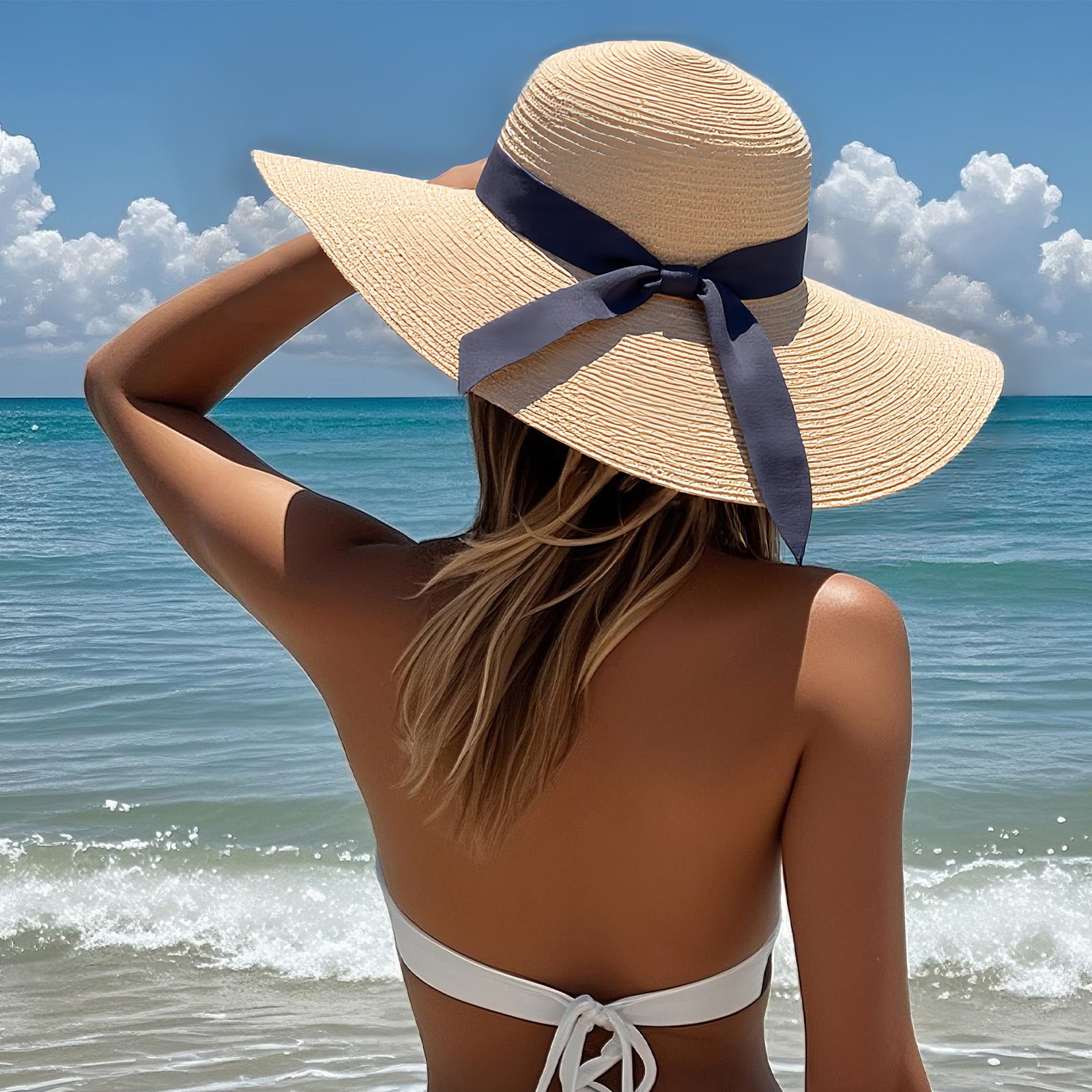 Barelove Sun Straw Hat Wide Brim Shape Hat with UPF 80+, Packable Foldable Floppy Summer Beach Hat for Women Men