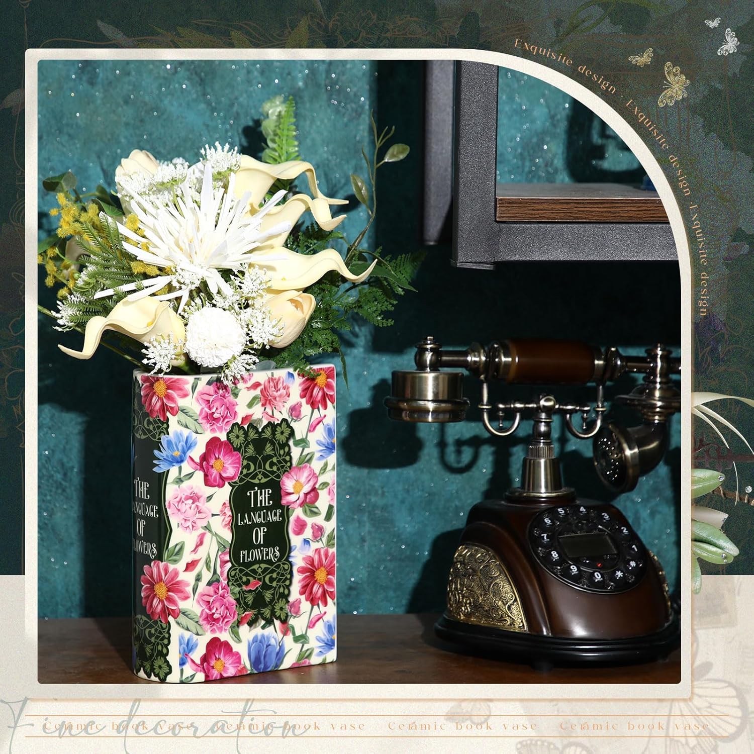 Large Book Shaped Flower Vase 8 x 5.3 Inch Ceramic Plant Pot Book Flower Vase Bookshelf Decoration Reader Lovers Gifts for Women Mother Home Office Decor(Modern,1 Pcs) - Image 4