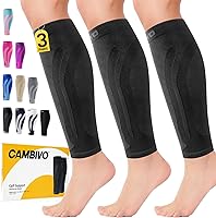 CAMBIVO 3 Pairs Calf Compression Sleeves for Men & Women - Footless Socks for Shin Splints, Leg Pain Relief & Recovery
