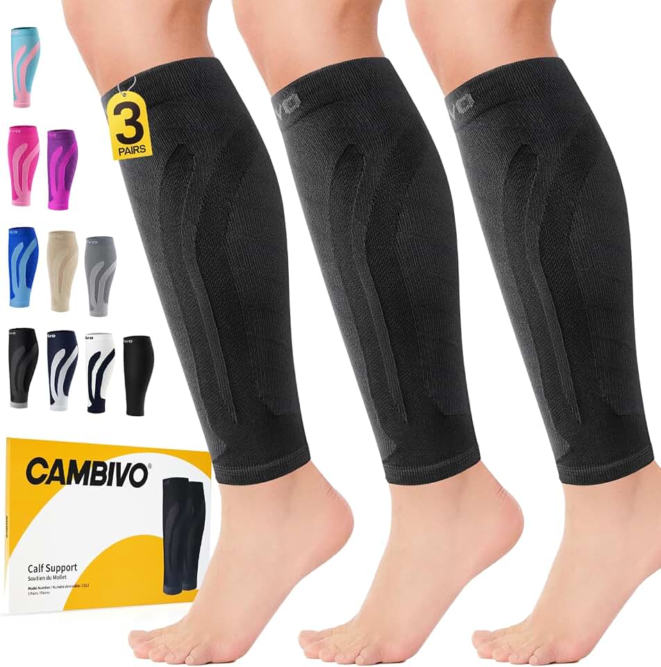 CAMBIVO Calf Compression Sleeve 3 Pairs Footless Compression Socks Running | Leg Sleeves for Men &amp; Women, 15-20mmHg, Shin Splints Relief &amp; Recovery, Fitness, Cycling, Varicose Veins, Travel, Nurse