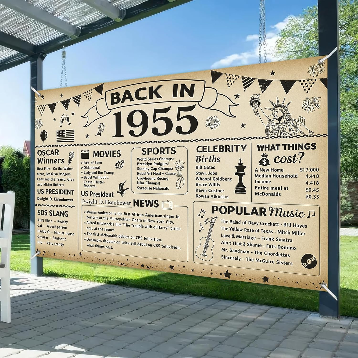 70th Birthday Banner Party Decorations Vintage Back in 1955 70 Year Old Birthday Party Poster Supplies Vintage 1955 Backdrop Photography Background for Men Women 70th Class Reunion Decor - Image 2