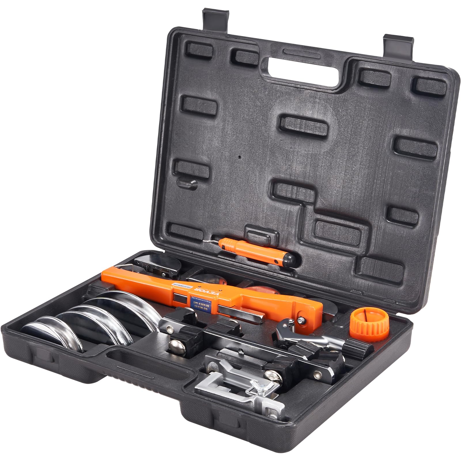 VEVOR Kit Piegatubi per Curvatura Angolazione di Piegatura 90° con 7 Matrici 1/4 a 7/8 pollici Sostituibili Fornito in Valigetta Portatile, Curvatubi a Cricchetto Pieghevole Bidirezionale a 90° 4,86kg