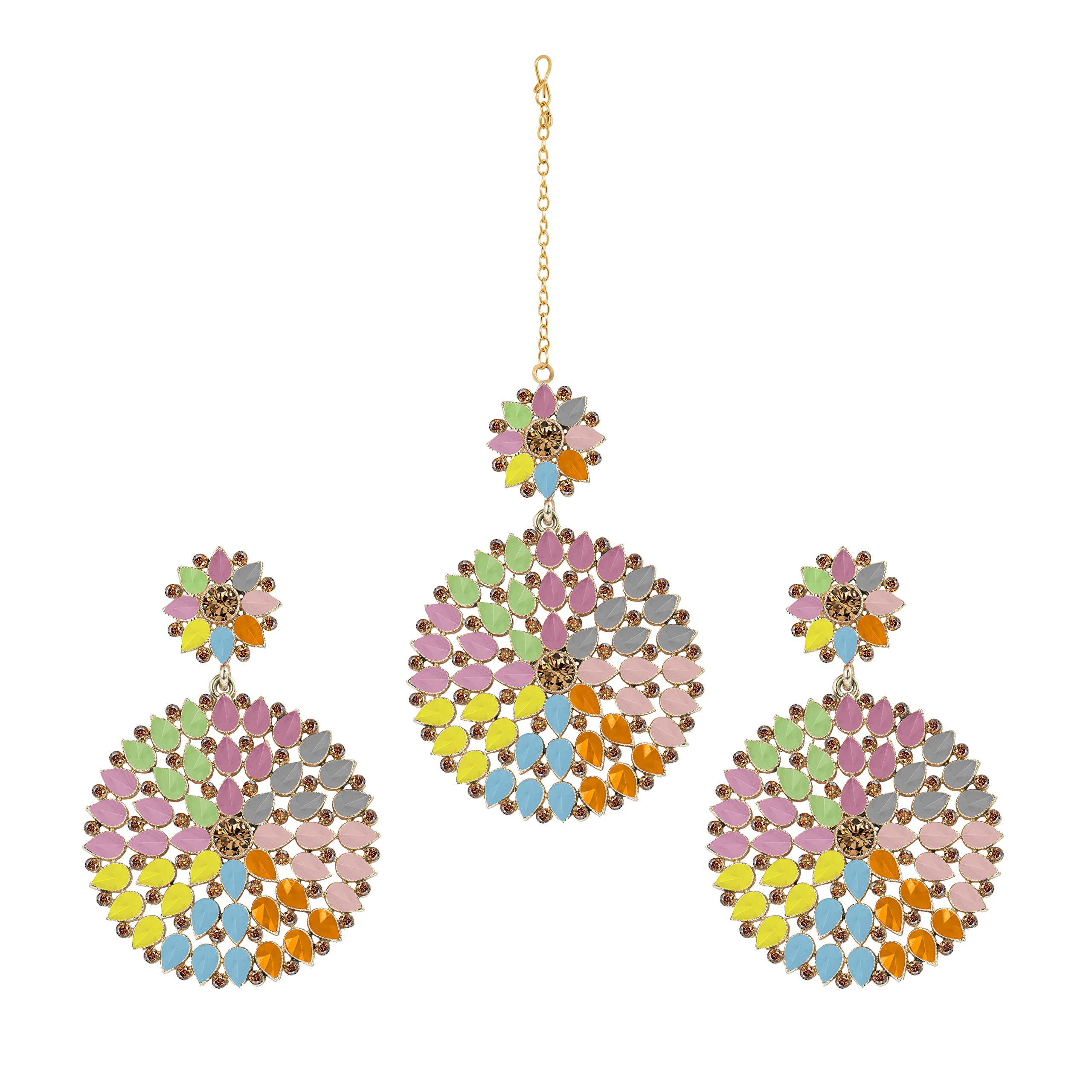 JFL - Jewellery for Less Gold Plated Stone and Diamond Studded Maang Tikka with Dangler Earrings for Women and Girls (Transparent Blue),Valentine (B09KM25F76) Amazon Price History, Amazon Price Tracker