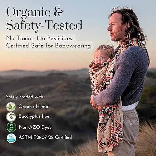 Miniatura 3 de Portabebés orgánico Envoltura bohemia de cáñamo y eucalipto para recién nacidos a niños pequeños No tóxico, certificado ASTM, ergonómico, caja de