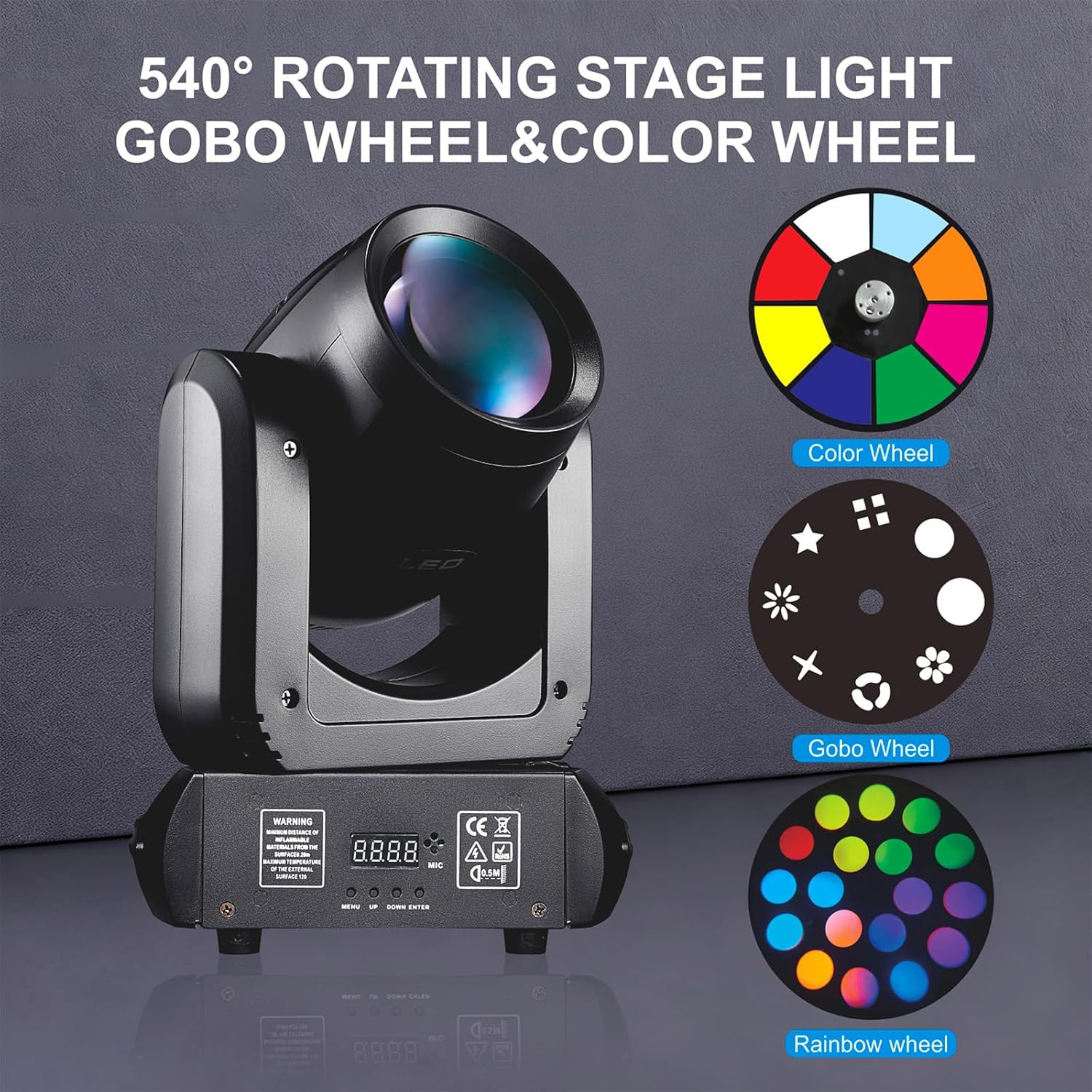 150W Moving Head DJ Lights Spot Beam Stage Lights with 18Rotating Prism&Rainbow Color Wheel - 8 GOBOs, 8 Colors, RGBW, 12 Channels - Sound Active, DMX512, Auto Mode for Live Show Wedding DJ Party Bar Black-1pcs