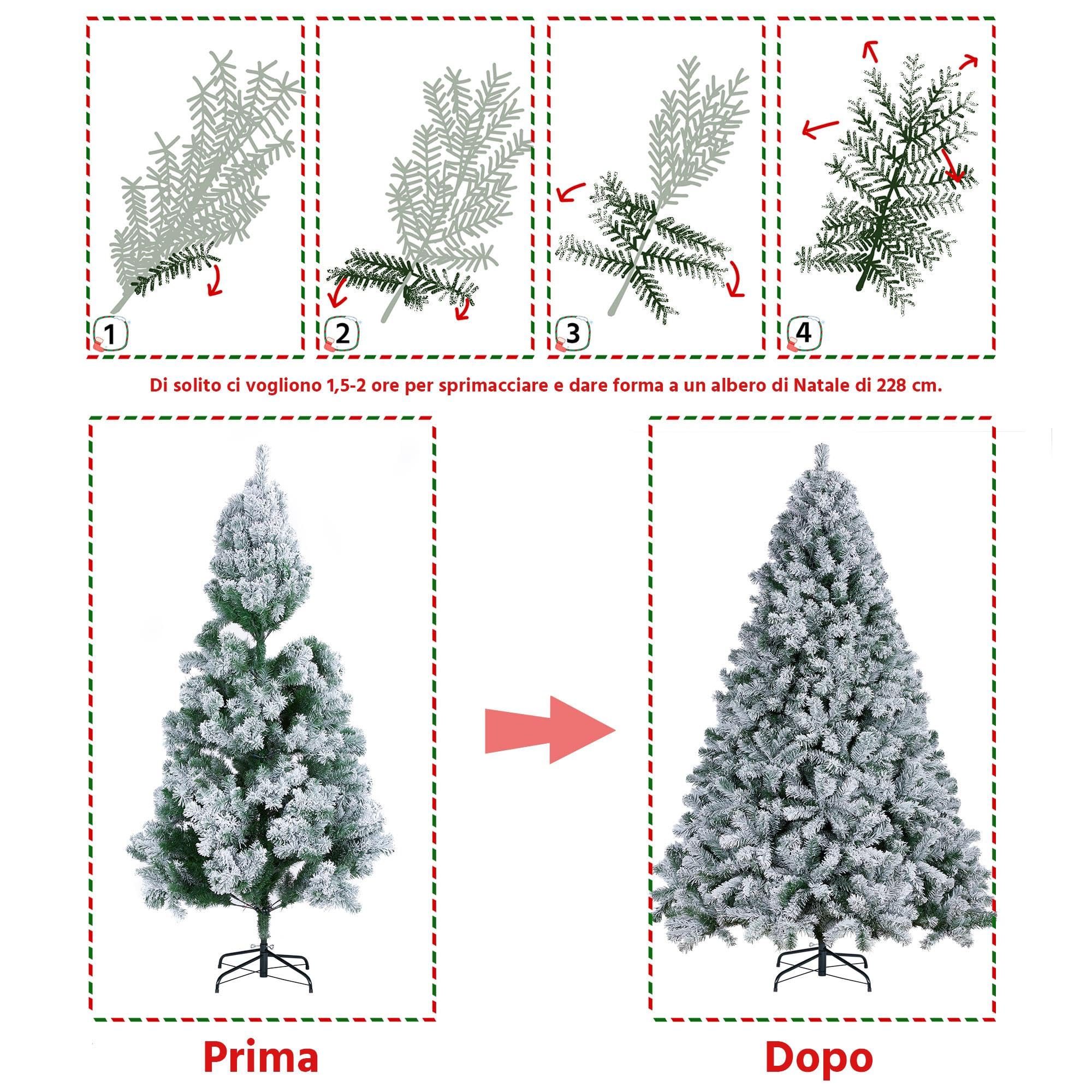 Yaheetech Albero di Natale Innevato Artificiale 228 cm Effetto Realistico Folto 1284 Rami con Supporto in Metallo Pieghevole Decorazioni Nataliaze Bianco