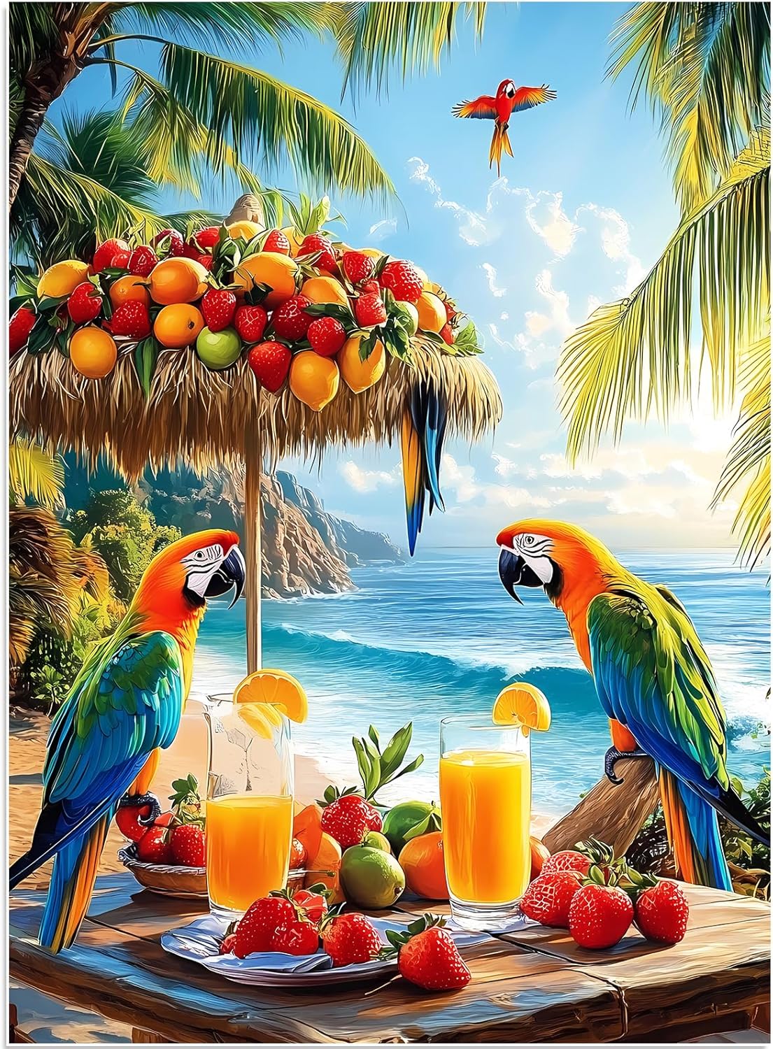 Puzzles for Adults 500 Pieces, Fruit Parrot Beach Puzzle, Tropical Ocean Summer Jigsaw Puzzle 500 Piece for Adults Seniors, Perfect for Game Night Giving Puzzle Family Friends, 20.5x15 in