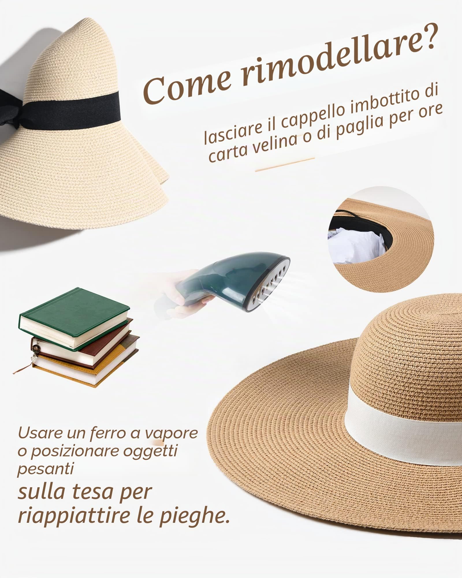 FURTALK Cappello Estivo Moderno per Donne Cappello a Visiera con Tesa Larga UPF50+ Cappello da Viaggio Estivo per la Spiaggia