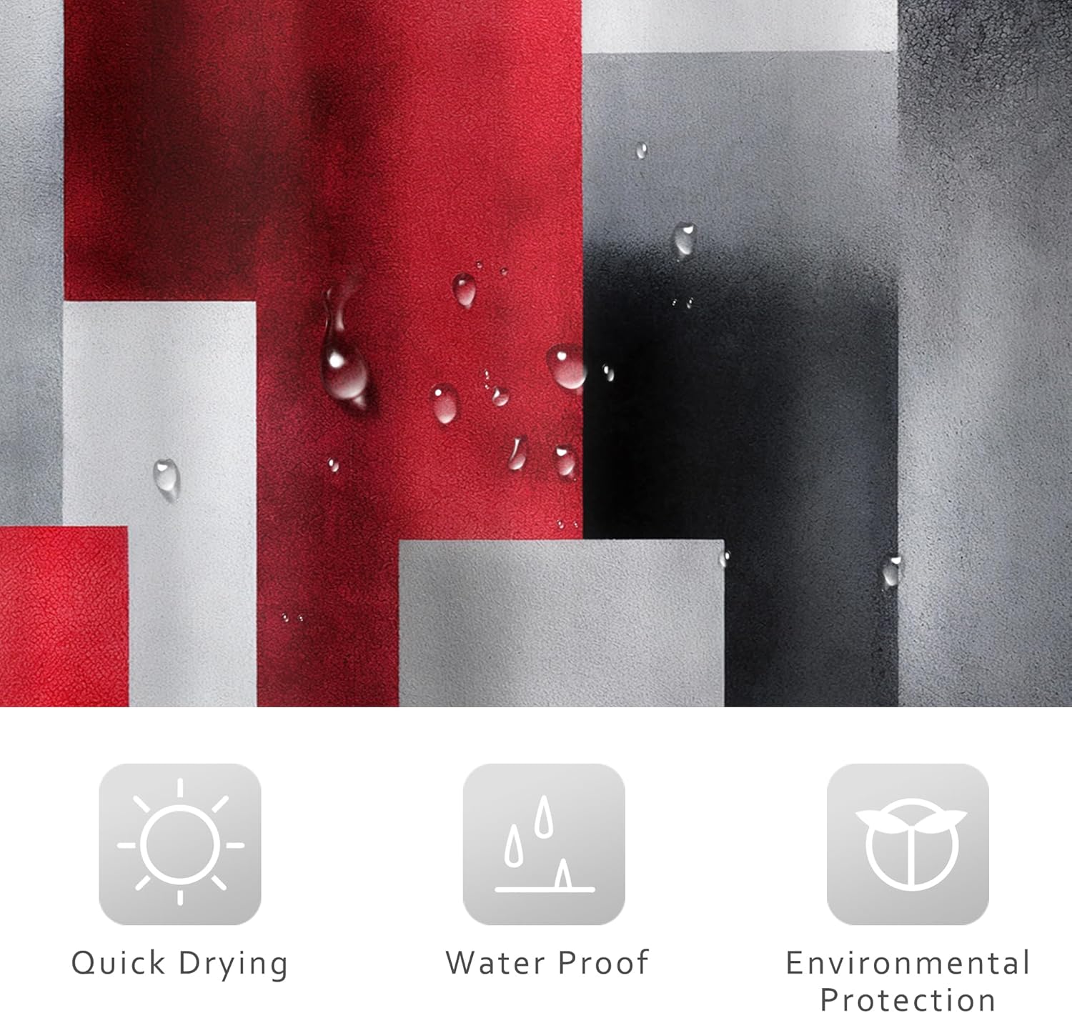 Riyidecor Extra Long Grey Red Black Abstract Shower Curtain 72Wx84H Inch Geometry Square Checkered Blocks Minimalist for Women Men Neutral Bathroom Decor Fabric Polyester Waterproof 12 Pack Hooks