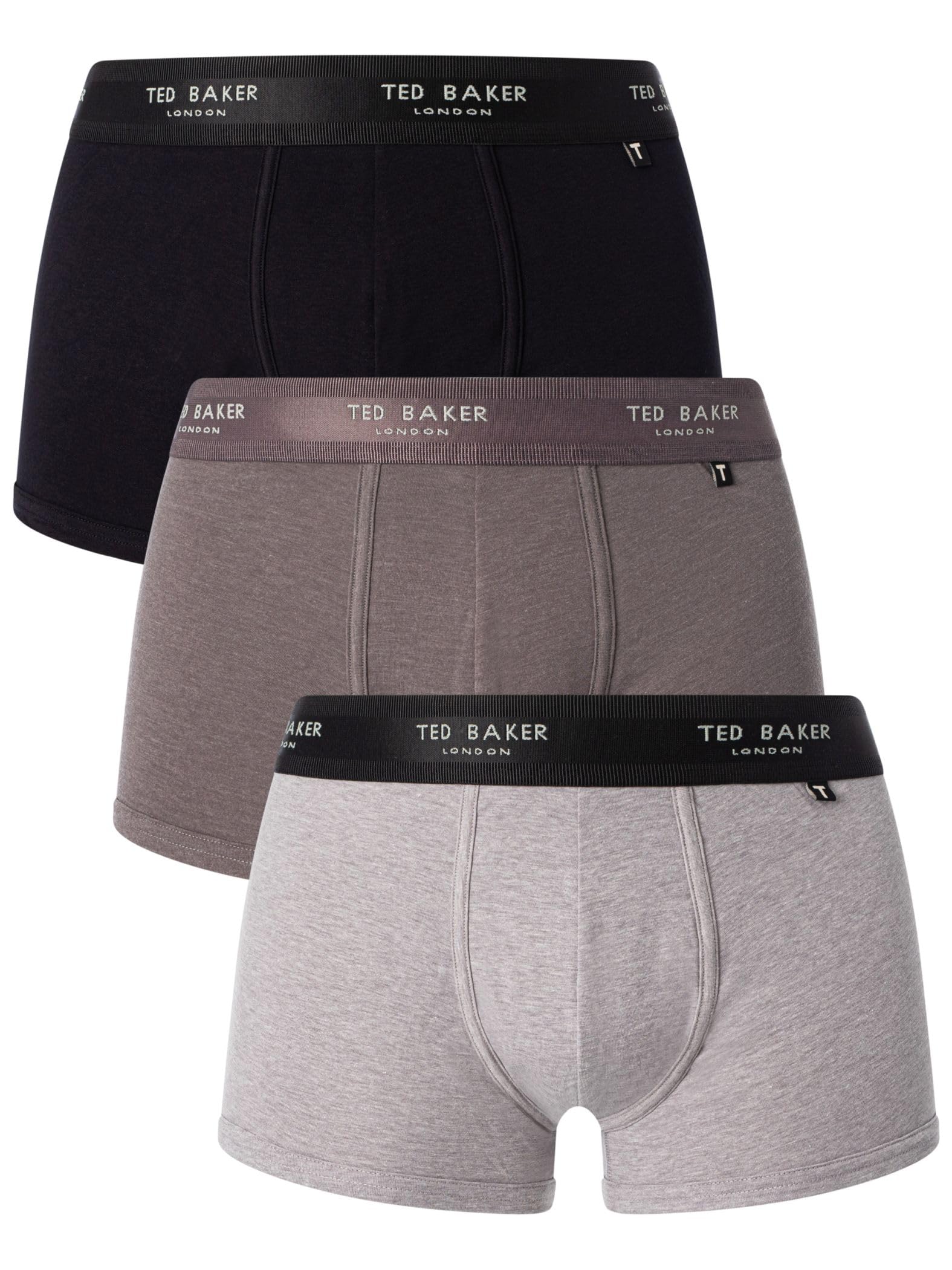 Ted Baker Mens Trunks, Cotton, 3-Pack, (TBB02), Grey/Heather Grey/Black, L