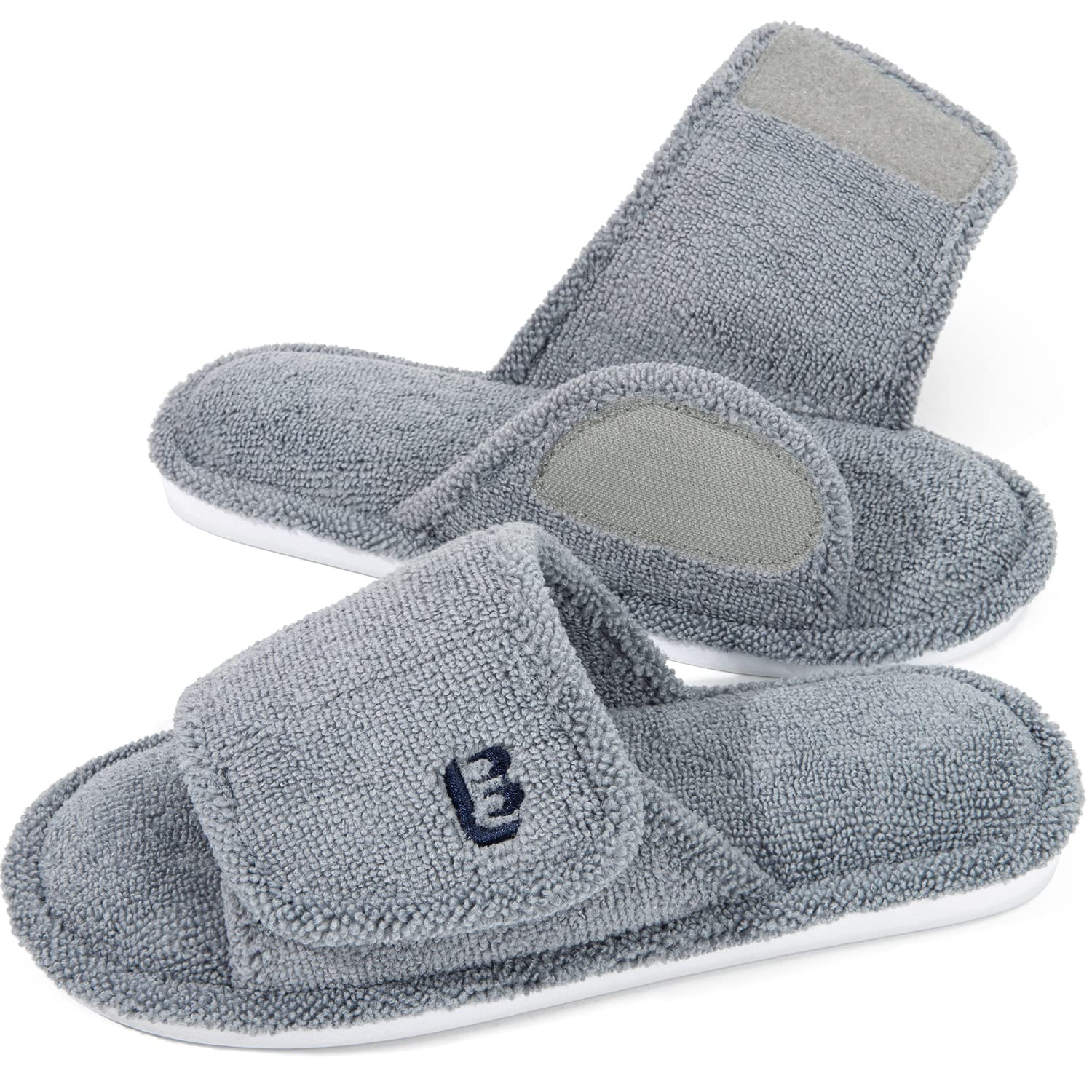 Photo 1 of LongBay Women's Open Toe Slippers Memory Foam Adjustable Bedroom House Shoes for Indoor 7-8 Grey