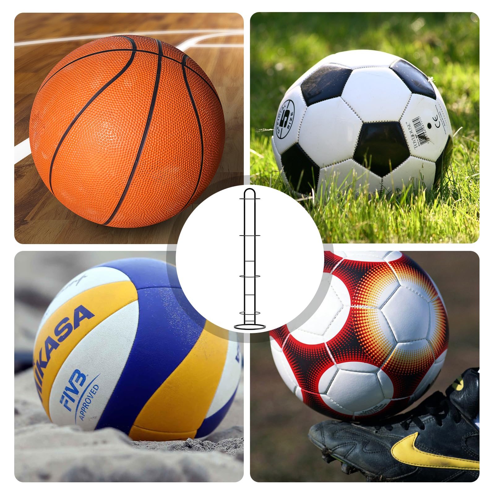 Estante de almacenamiento para pelotas, soporte para pelotas, estante de fútbol, estante de fútbol integrado multicapa, estante extraíble para baloncesto y fútbol, estante de almacenamiento