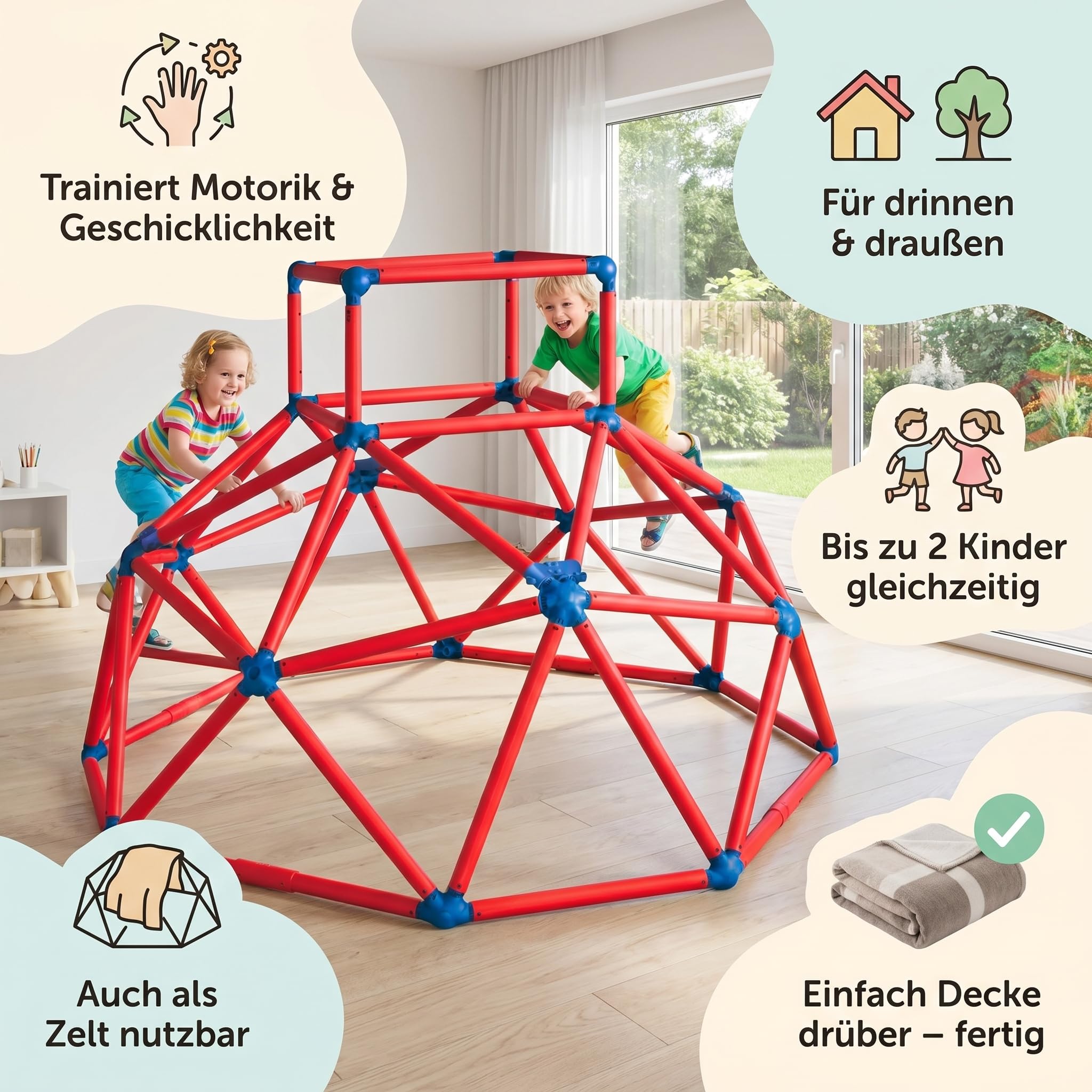 Klettergerüst Outdoor Kletterkuppel Kletterturm von VDP – Outdoor Spielgerüst Kinder Outdoor, Klettergerüst Indoor, Spielturm, bis 70kg, Rot