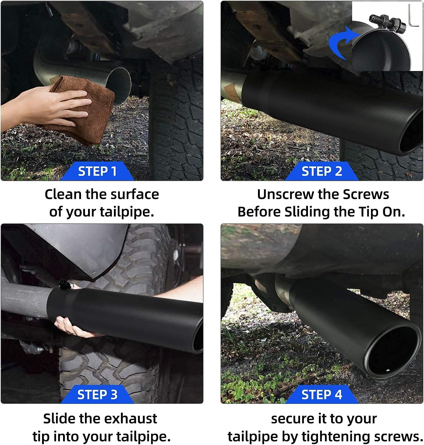 AUTOSAVER88 2.5 Inch Exhaust Tip, 2.5" Inlet 3" Outlet 12" Overall Length Stainless Steel Exhaust Tail Tip, Fits 2 1/2 Inch Outside Diameter Tailpipe, Rolled Angle Cut, Black Powder Coated, Bolt On
