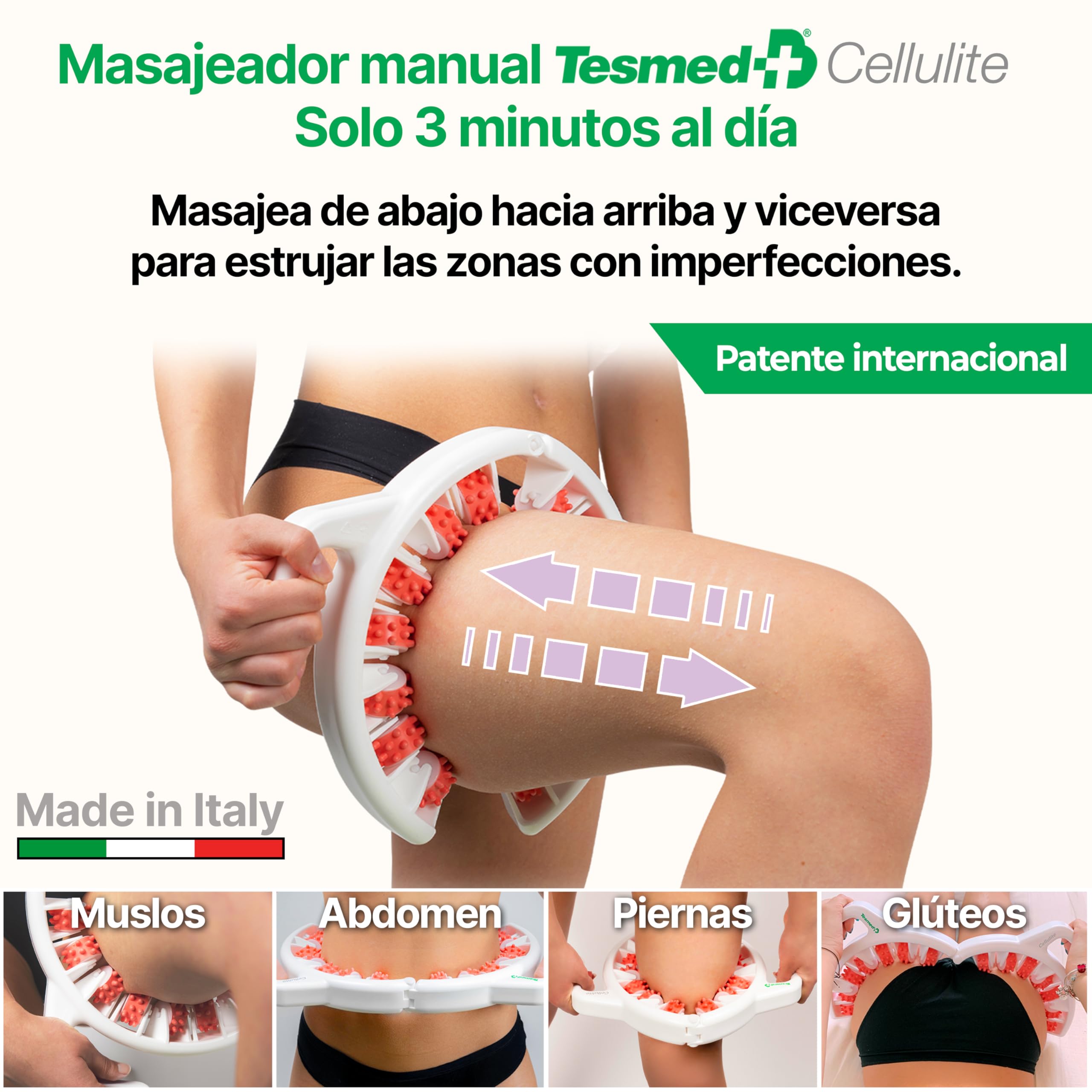 TESMED Masajeador Anticelulítico Reductor Rodillo Anticelulítico Reafirmante Patentado Fabricado en Italia