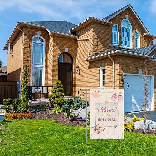 Vista 5 de WeBenison Bandera de jardín con texto en inglés "It's a Girl" ("It's a Girl") - Letrero de bienvenida a casa de bebé, baby shower, patio, césped