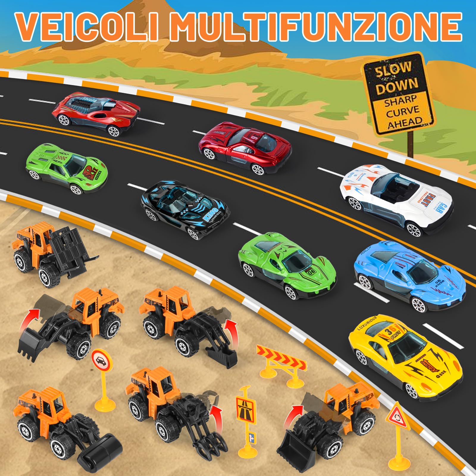 Camion Giocattolo per Bambini, Camion da Cantiere Giocattolo con Gru, Veicoli da Cantiere con Suoni e Luci, Regali di Compleanno e Natale per Bambini dai 3 Anni in Su