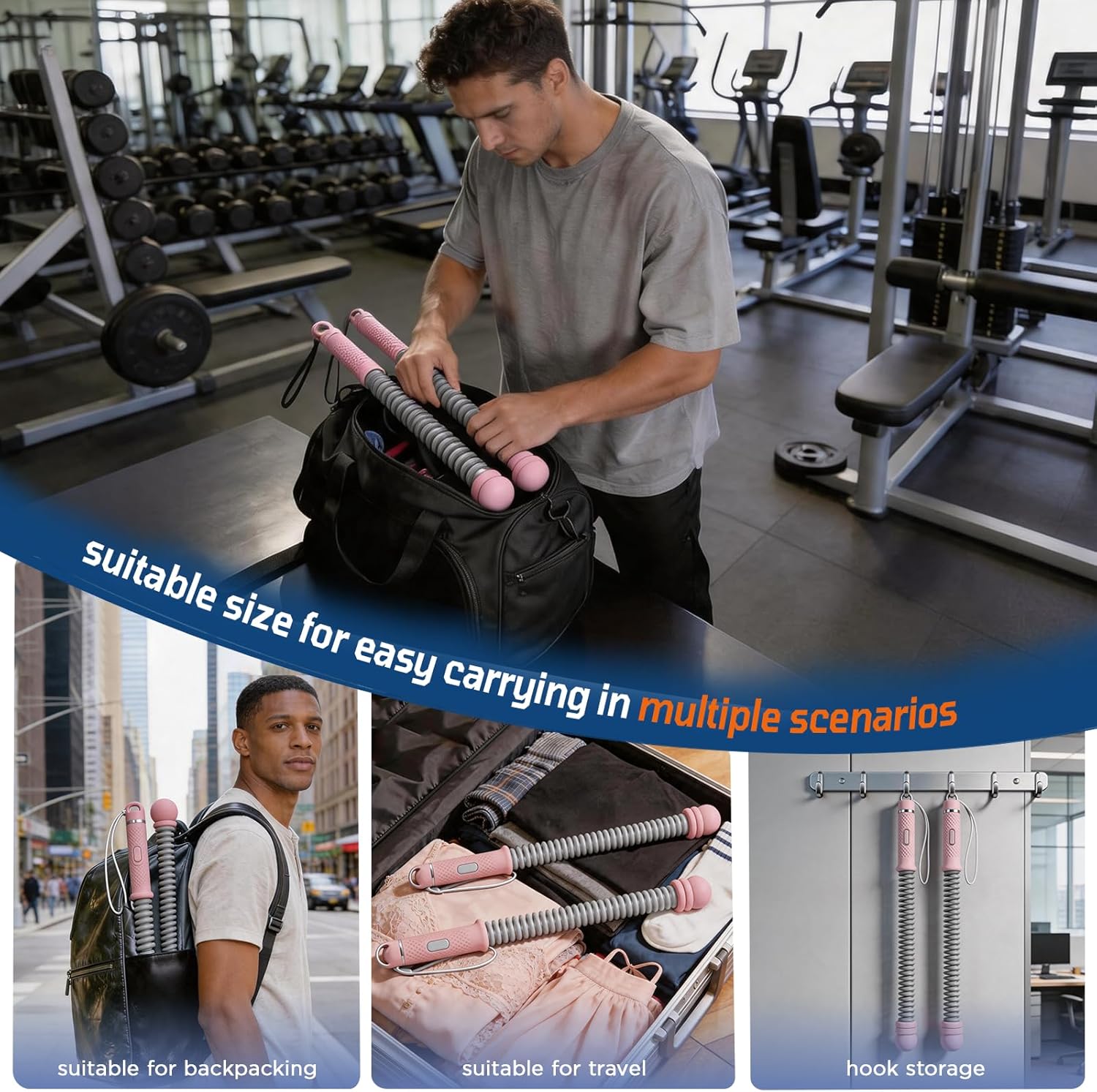 Portable Weighted Ropeless Battle Ropes, Non-Slip Handle Adjustable Battle Rope with Carrying Bag, Exercise Equipment for Beginners and Advanced Users Small Space Low-Impact Aerobic Training