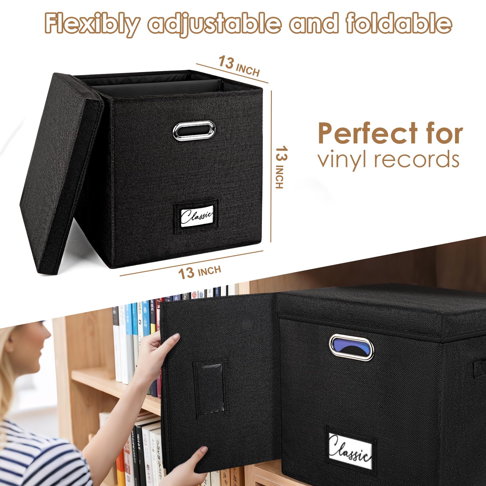 Woodoulogy 2 Pack Boîte Rangement Vinyle pour 100+ LPs, Support Disques 12"