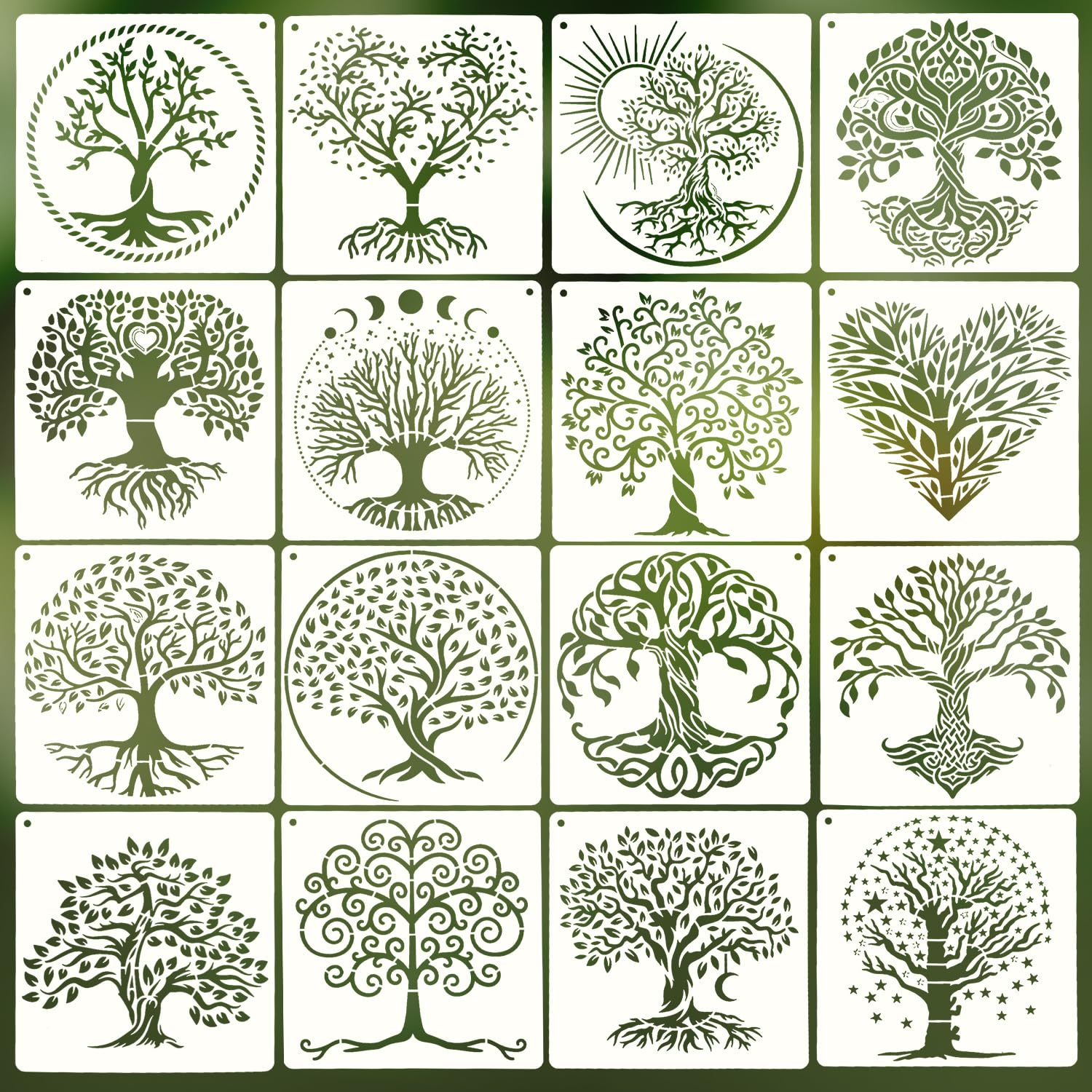 16 Pcs Tree of Life Stencils, Tree Stencils for Painting Natural Templates for Crafts Reusable Drawing Templates for Painting DIY Art Crafts Scrapbook Wall Decor โ image 1