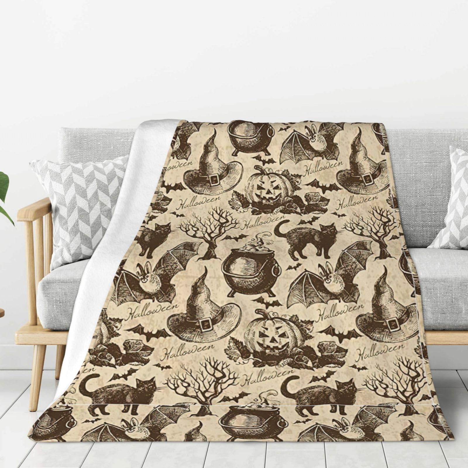 Couverture en flanelle imprimée sorcière plaid doux pour lit et canapé
