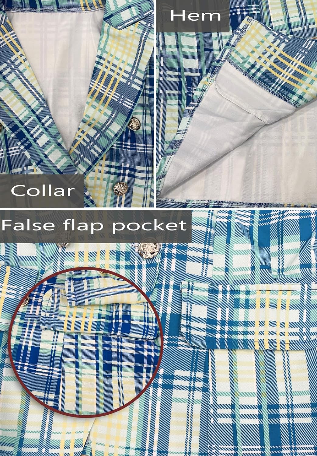 futurino Women's Casual Blazer Front Open Long Sleeve, Double Breasted Blazer Vintage Print Plaid Slim Suit for Women - Image 3