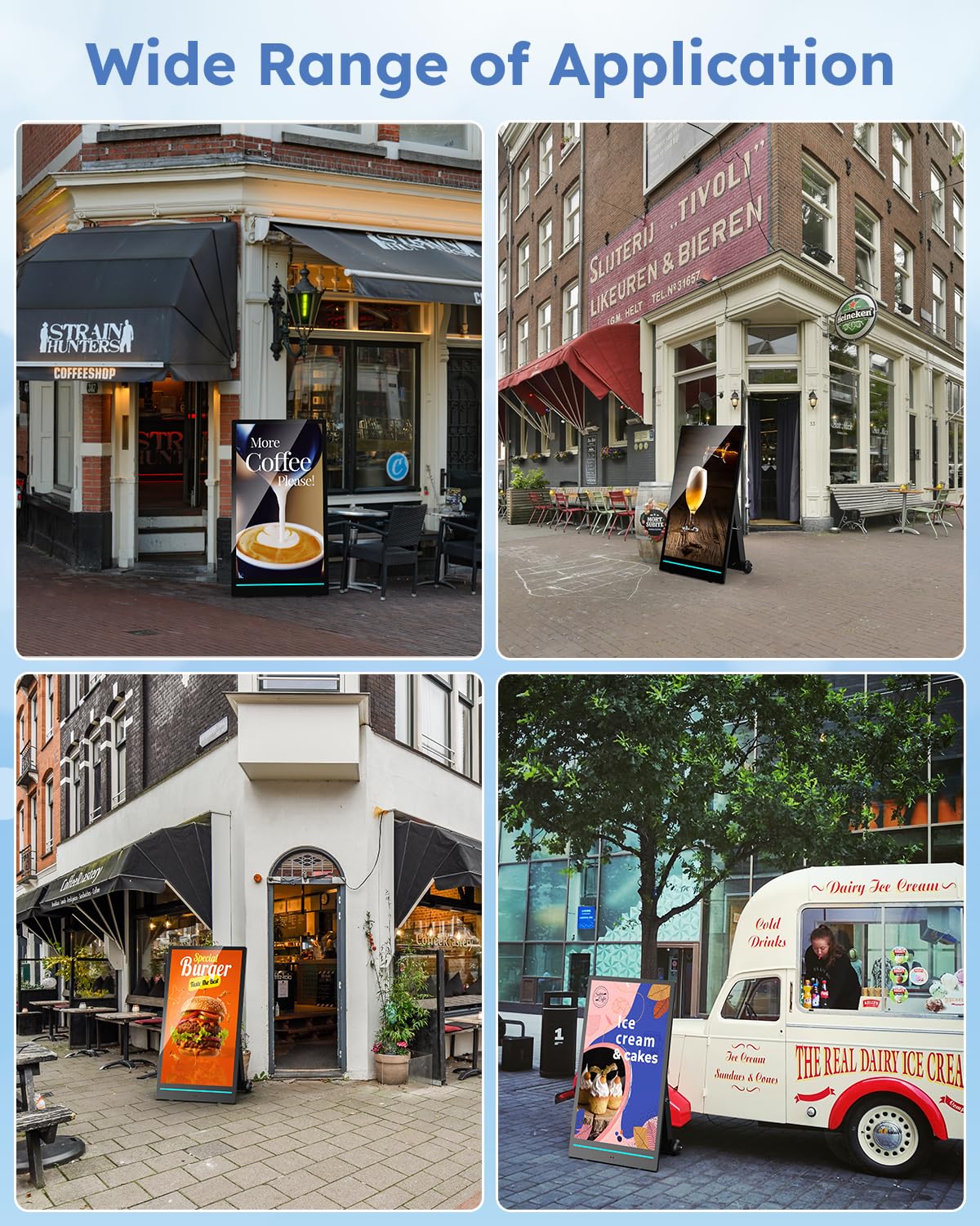 Stop-Trottoir Numérique Extérieur 55", Écran de Publicité Étanche IP65 avec Batterie 10h, Affichage Dynamique LCD 2000 Nits pour Restaurant, Café et Commerce