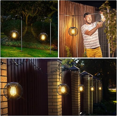 Miniatura 7 de UBright Faroles solares para exteriores, impermeables, de metal, para colgar en exteriores, faroles decorativos para jardín, patio, camino, paquete